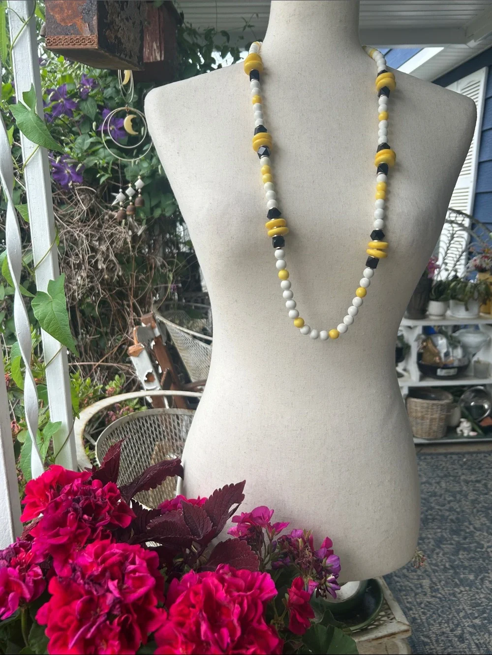 Handcrafted Yellow, White & Black Beaded Necklace - Women Jewelry